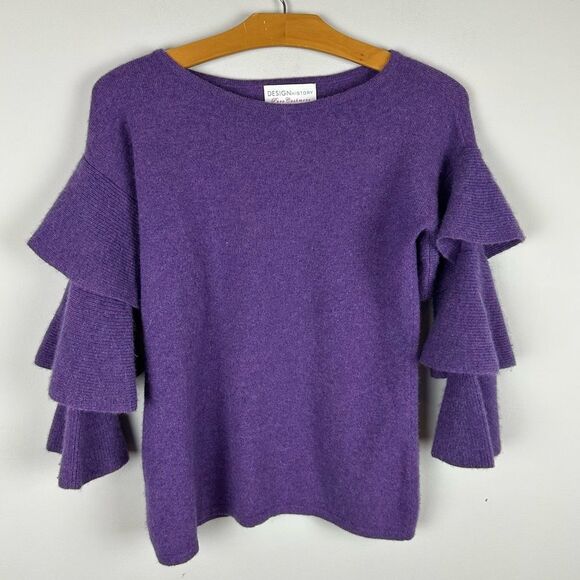Design History Pure Cashmere Tiered Ruffle Sleeve Sweater Top sz XS - Picture 1 of 4
